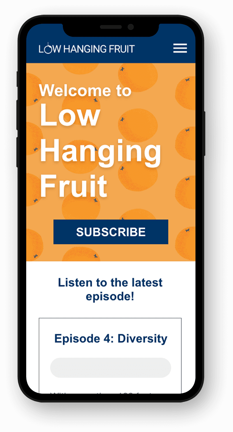 A podcasting website on a smartphone.
