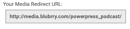 Screenshot of a Blubrry stats redirect URL box from the Podcaster Dashboard