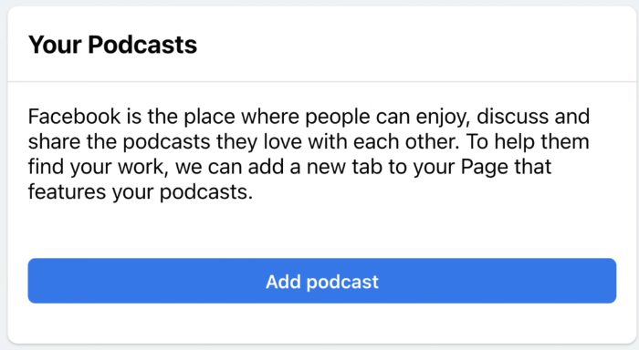 screenshot of Facebook Add Podcast box