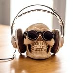 Skull wearing headphones and sunglasses