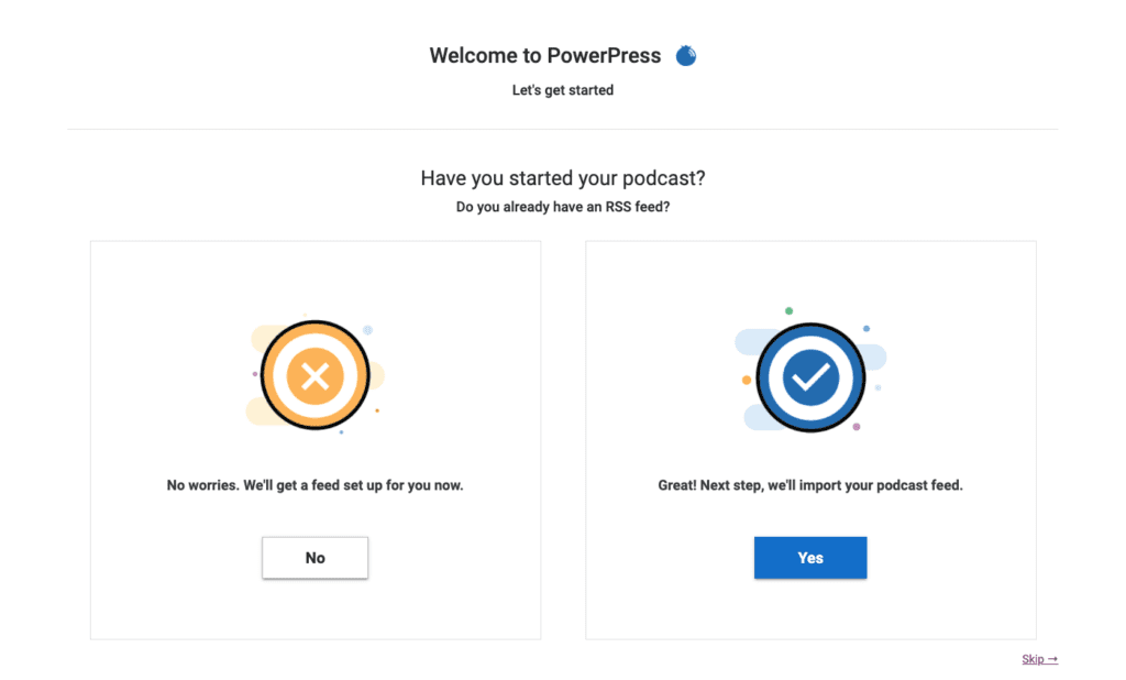 PowerPress 9.0 onboarding screen