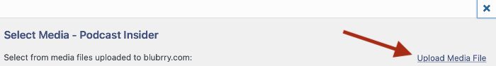 screenshot of a red arrow pointing at the Upload Media File link