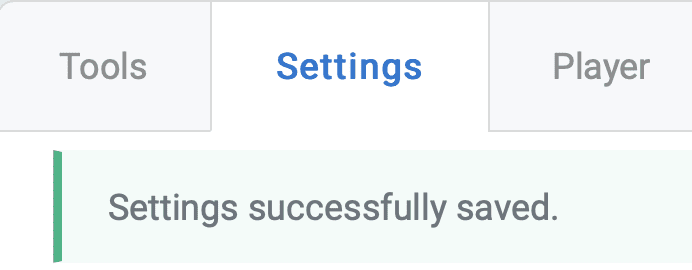 Screenshot of Publisher settings with a "Settings successfully saved" message at the top