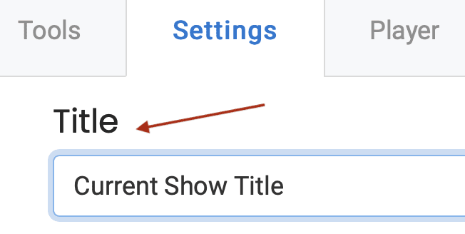 Screenshot of Publisher settings with red arrow pointing at Title field